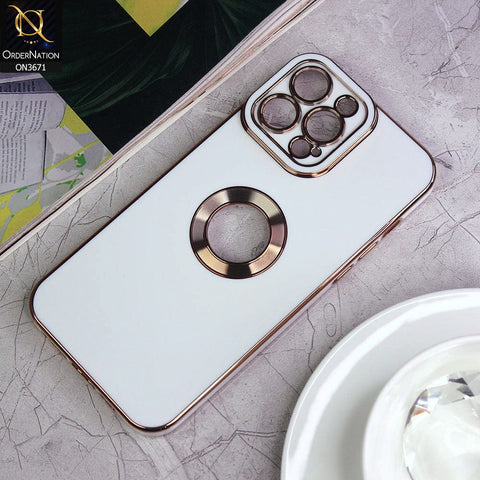 iPhone 13 Pro Max Cover - White - All New Electroplating Borders With Logo Hole Protective Soft Silicon Case