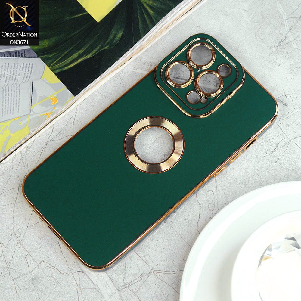 iPhone 14 Pro Max Cover - Green - All New Electroplating Borders With Logo Hole Protective Soft Silicon Case