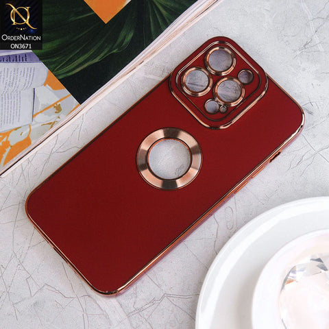 iPhone 14 Pro Max Cover - Maroon - All New Electroplating Borders With Logo Hole Protective Soft Silicon Case