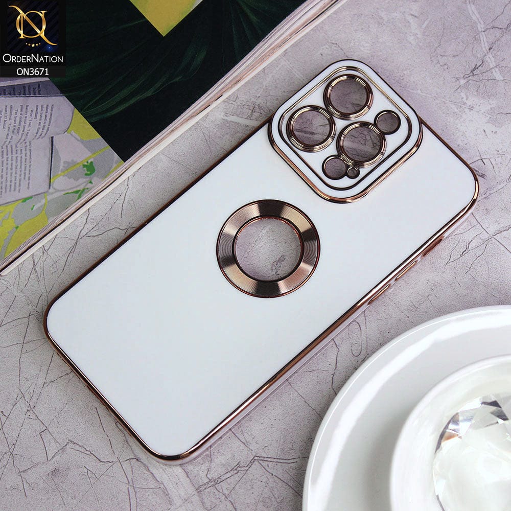 iPhone 14 Pro Max Cover - White - All New Electroplating Borders With Logo Hole Protective Soft Silicon Case