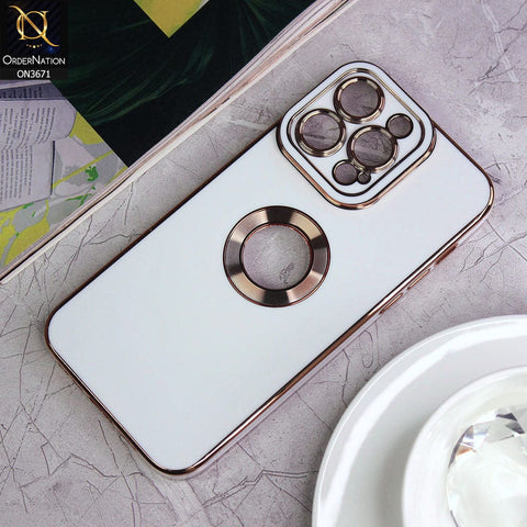 iPhone 14 Pro Max Cover - White - All New Electroplating Borders With Logo Hole Protective Soft Silicon Case