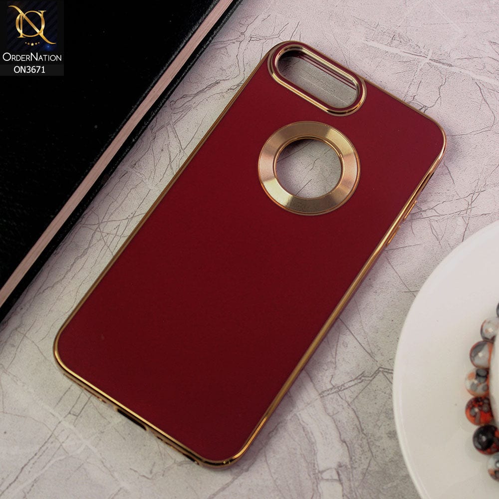iPhone 8 Plus / 7 Plus Cover - Maroon - All New Electroplating Borders With Logo Hole Protective Soft Silicon Case