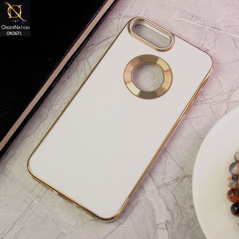 iPhone 8 Plus / 7 Plus Cover - White - All New Electroplating Borders With Logo Hole Protective Soft Silicon Case