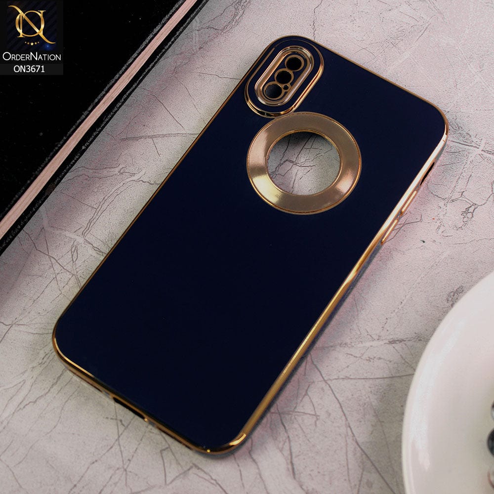 iPhone XS / X Cover - Blue - All New Electroplating Borders With Logo Hole Protective Soft Silicon Case
