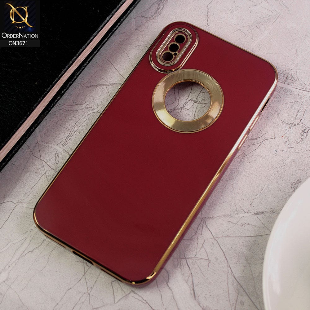 iPhone XS / X Cover - Maroon - All New Electroplating Borders With Logo Hole Protective Soft Silicon Case