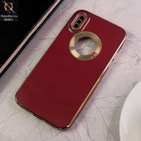 iPhone XS / X Cover - Maroon - All New Electroplating Borders With Logo Hole Protective Soft Silicon Case