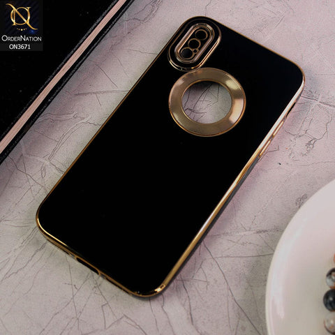 iPhone XS Max Cover - Black - All New Electroplating Borders With Logo Hole Protective Soft Silicon Case