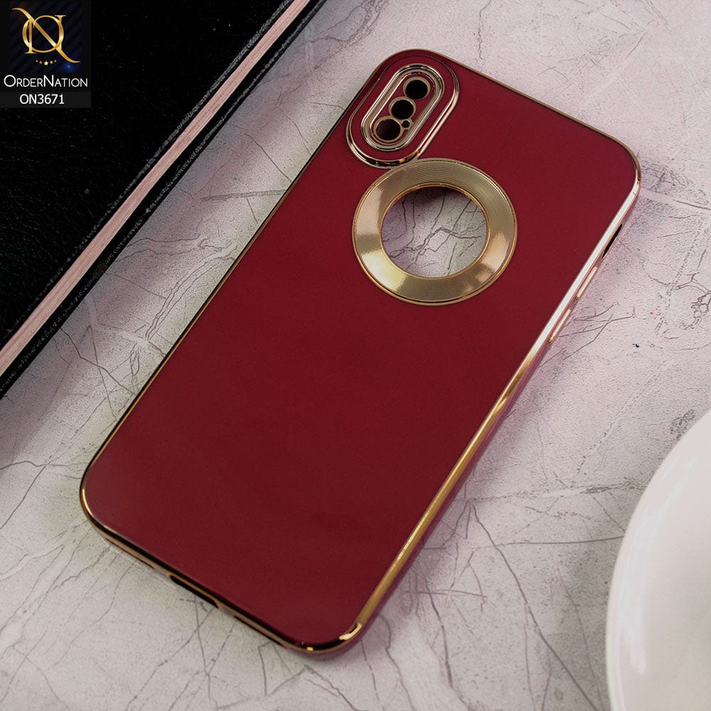 iPhone XS Max Cover - Maroon - All New Electroplating Borders With Logo Hole Protective Soft Silicon Case