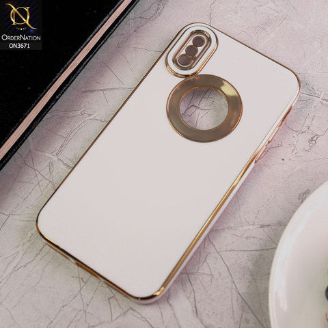 iPhone XS Max Cover - White - All New Electroplating Borders With Logo Hole Protective Soft Silicon Case
