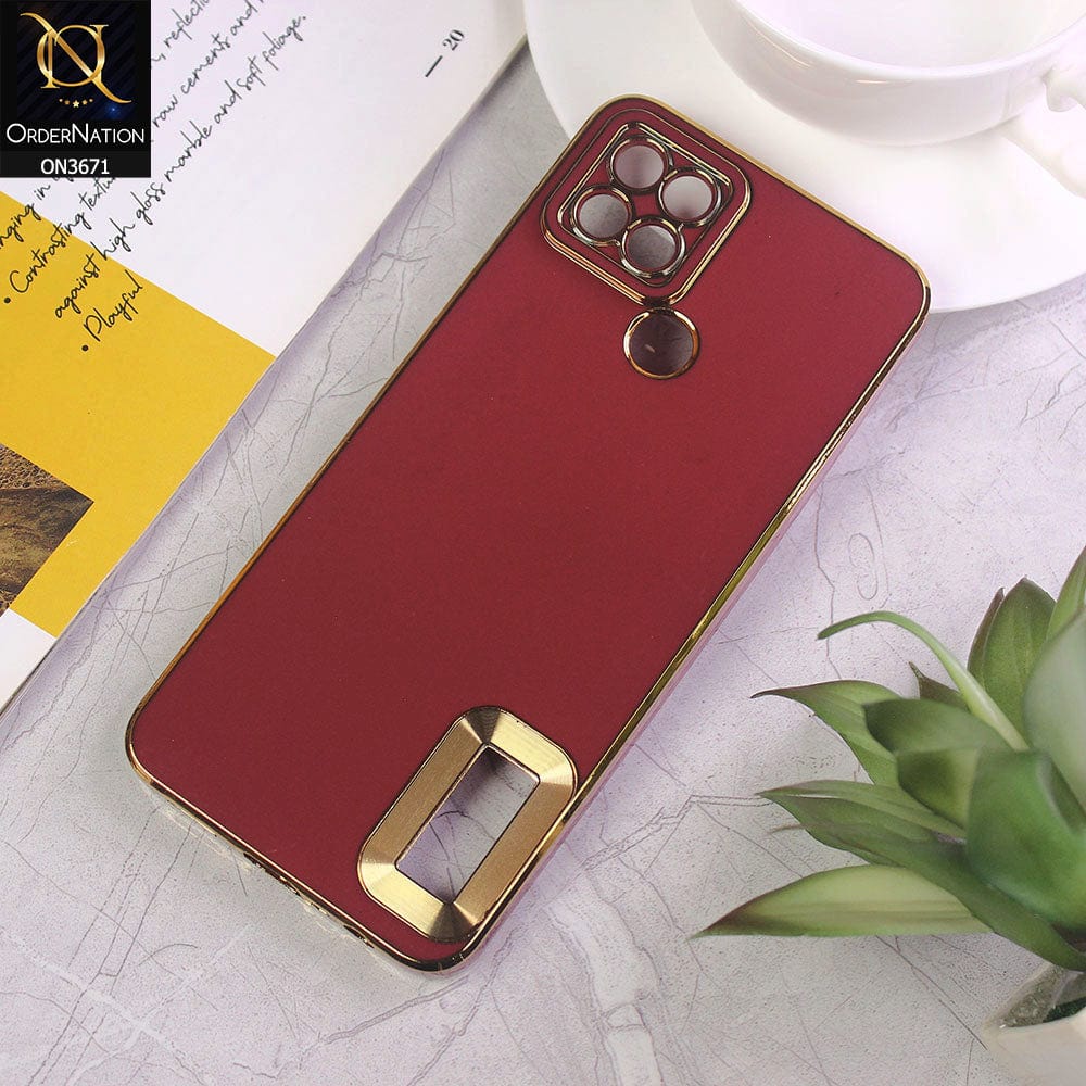 Oppo A15 Cover - Maroon - All New Electroplating Borders With Logo Hole Protective Soft Silicon Case