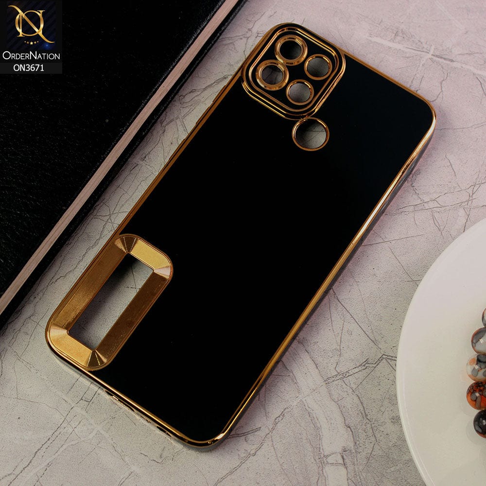 Realme C21Y Cover - Black - All New Electroplating Borders With Logo Hole Protective Soft Silicon Case