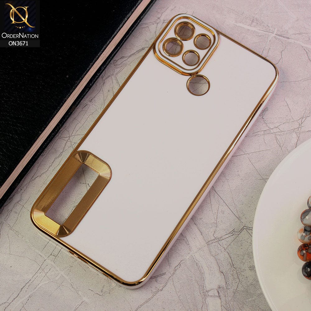Realme C21Y Cover - White - All New Electroplating Borders With Logo Hole Protective Soft Silicon Case