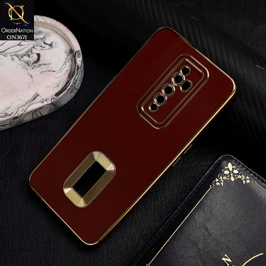 Oppo Reno 2Z Cover - Maroon -  All New Electroplating Borders With Logo Hole Protective Soft Silicon Case