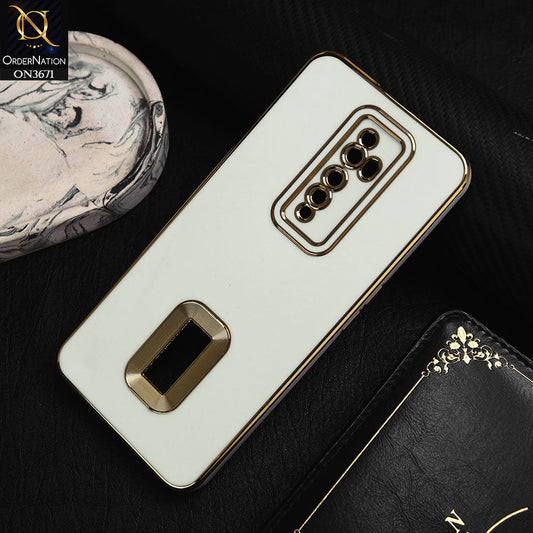 Oppo Reno 2F Cover - White -  All New Electroplating Borders With Logo Hole Protective Soft Silicon Case