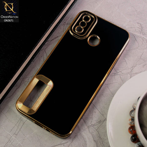 Tecno Spark 6 Go Cover - Black - All New Electroplating Borders With Logo Hole Protective Soft Silicon Case