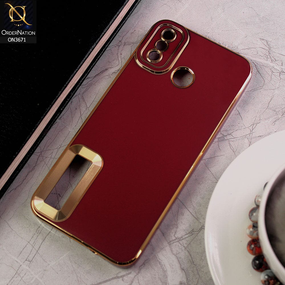 Tecno Spark 6 Go Cover - Maroon - All New Electroplating Borders With Logo Hole Protective Soft Silicon Case
