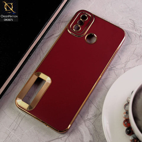 Tecno Spark 6 Go Cover - Maroon - All New Electroplating Borders With Logo Hole Protective Soft Silicon Case