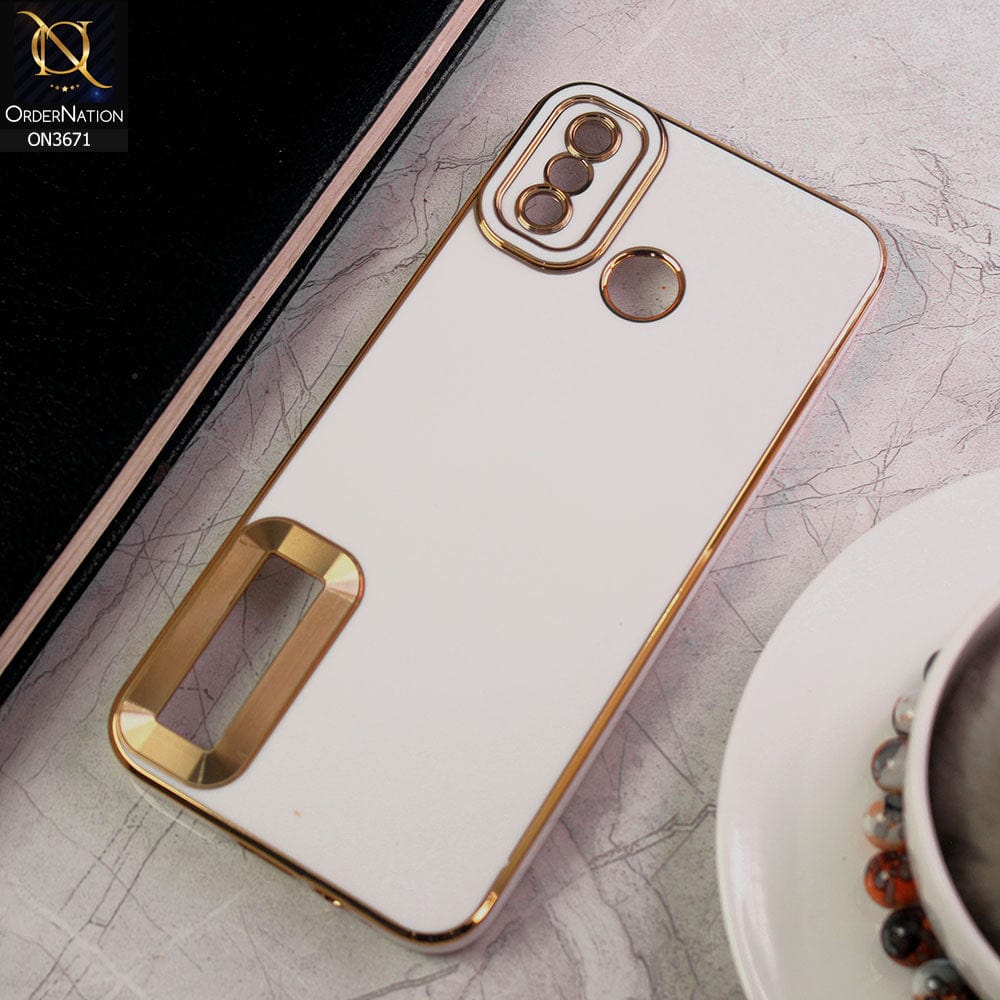 Tecno Spark 6 Go Cover - White - All New Electroplating Borders With Logo Hole Protective Soft Silicon Case