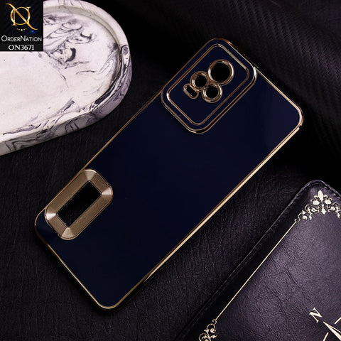Vivo V21e Cover - Blue -  All New Electroplating Borders With Logo Hole Protective Soft Silicon Case