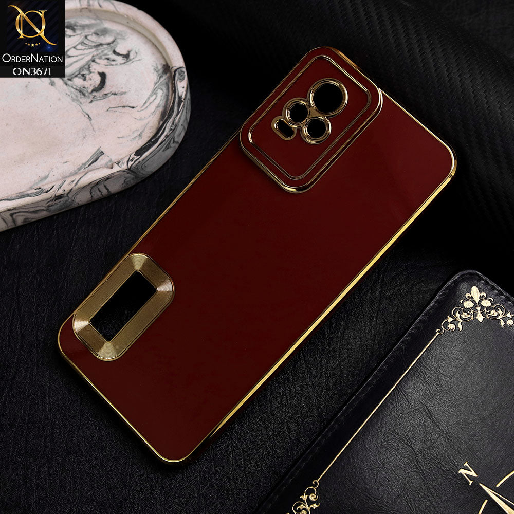Vivo V21e Cover - Maroon -  All New Electroplating Borders With Logo Hole Protective Soft Silicon Case
