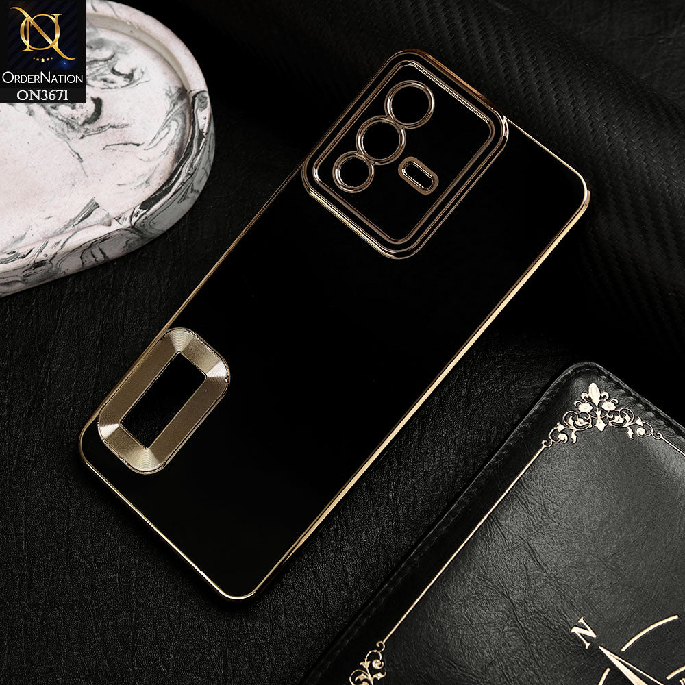 Vivo S12 Cover - Black -  All New Electroplating Borders With Logo Hole Protective Soft Silicon Case