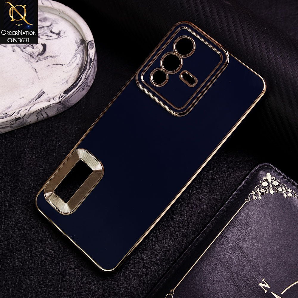 Vivo V23 5G Cover - Blue -  All New Electroplating Borders With Logo Hole Protective Soft Silicon Case