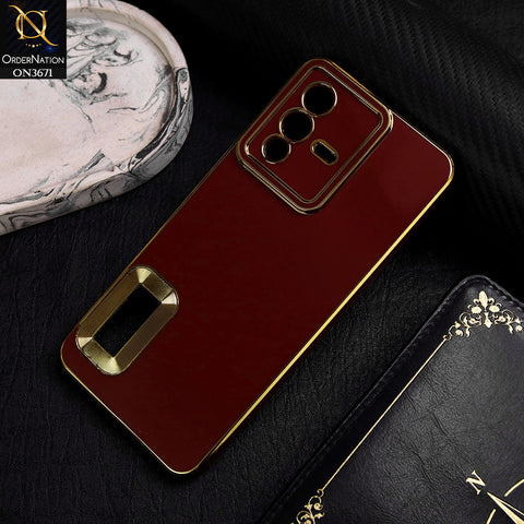 Vivo S12 Cover - Maroon -  All New Electroplating Borders With Logo Hole Protective Soft Silicon Case