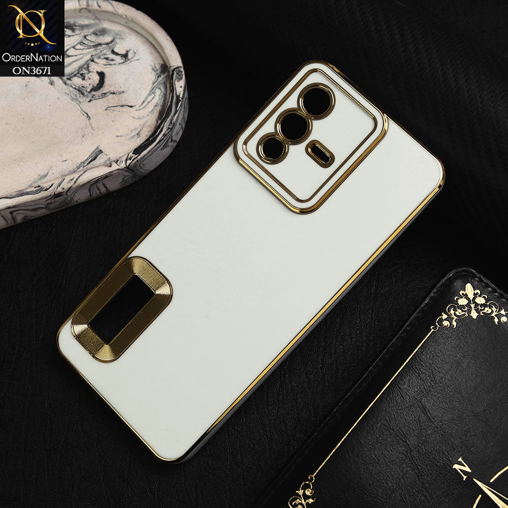 Vivo S12 Cover - White -  All New Electroplating Borders With Logo Hole Protective Soft Silicon Case