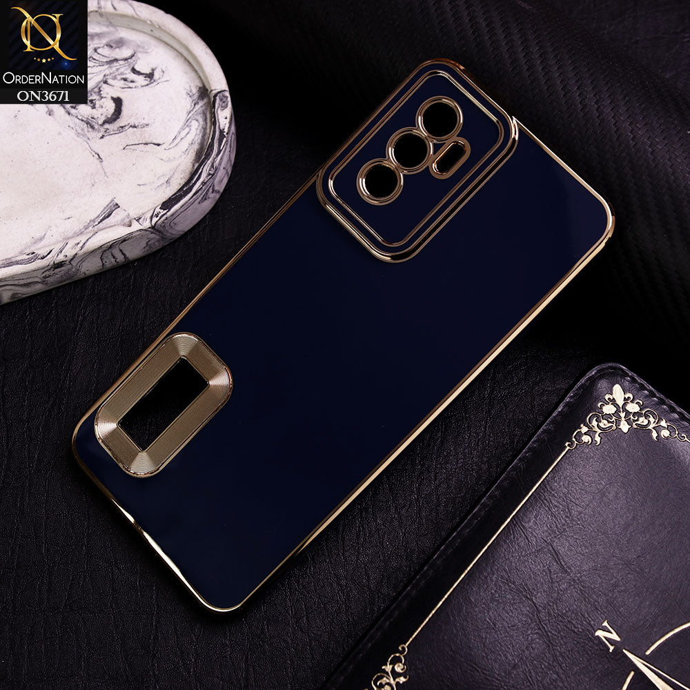 Vivo V23e Cover - Blue -  All New Electroplating Borders With Logo Hole Protective Soft Silicon Case