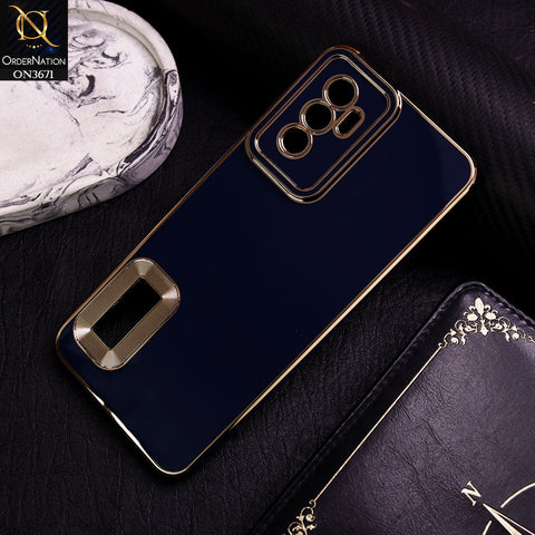 Vivo V23e Cover - Blue -  All New Electroplating Borders With Logo Hole Protective Soft Silicon Case