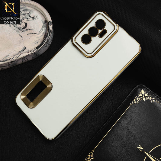 Vivo V23e 5G Cover - White -  All New Electroplating Borders With Logo Hole Protective Soft Silicon Case