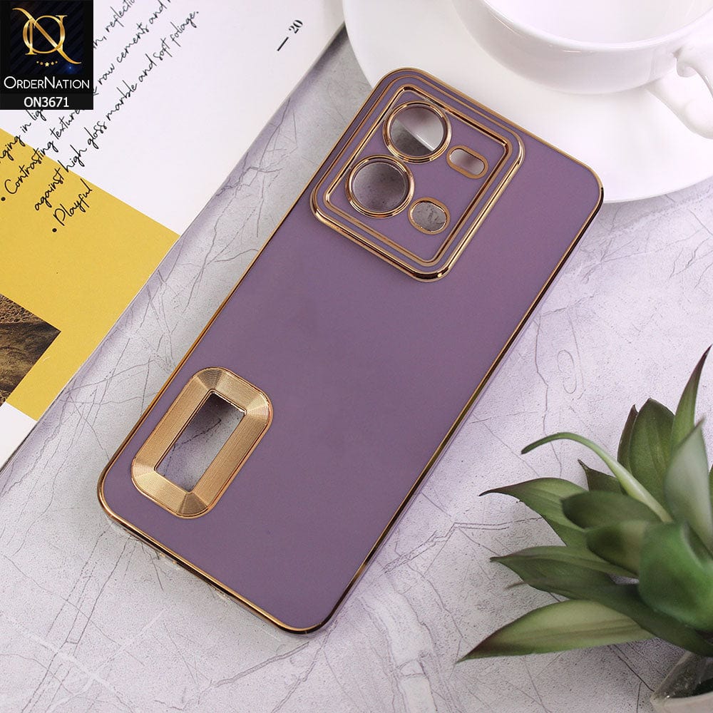 Vivo V25 5G Cover - Mauve - All New Electroplating Borders With Logo Hole Protective Soft Silicon Case