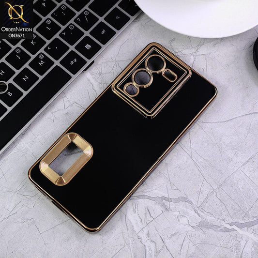 Vivo V25 Pro Cover - Black - All New Electroplating Borders With Logo Hole Protective Soft Silicon Case