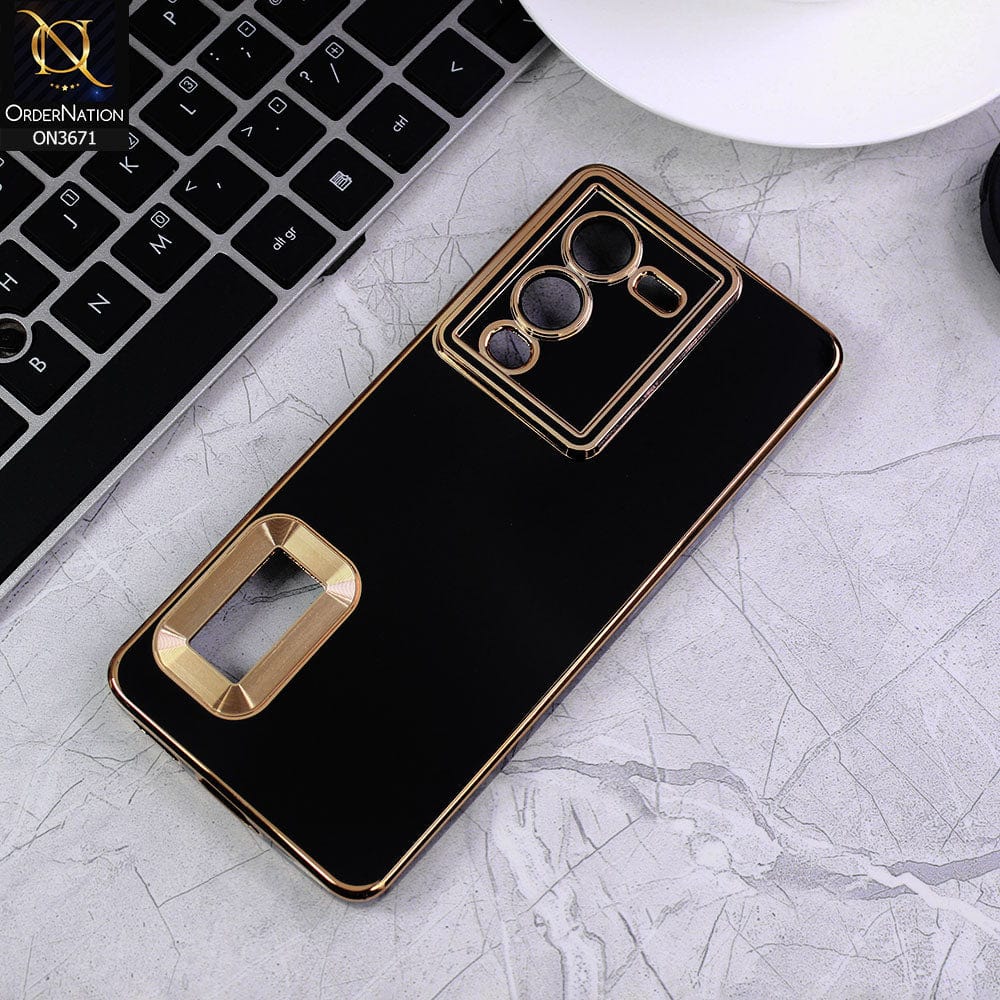 Vivo Y16 Cover - Black - All New Electroplating Borders With Logo Hole Protective Soft Silicon Case