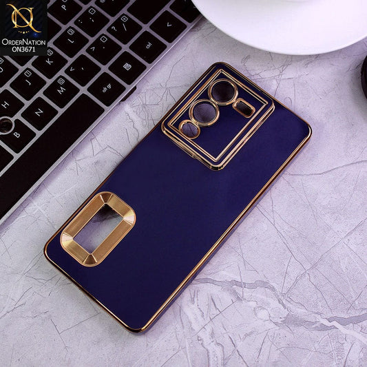Vivo V25 Pro Cover - Blue - All New Electroplating Borders With Logo Hole Protective Soft Silicon Case