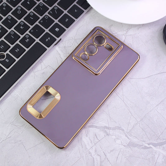 Vivo V25 Pro Cover - Mauve - All New Electroplating Borders With Logo Hole Protective Soft Silicon Case
