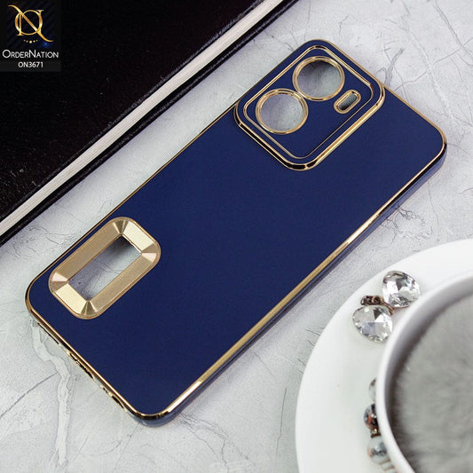 Vivo Y02s Cover - Blue -All New Electroplating Borders With Logo Hole Protective Soft Silicon Case