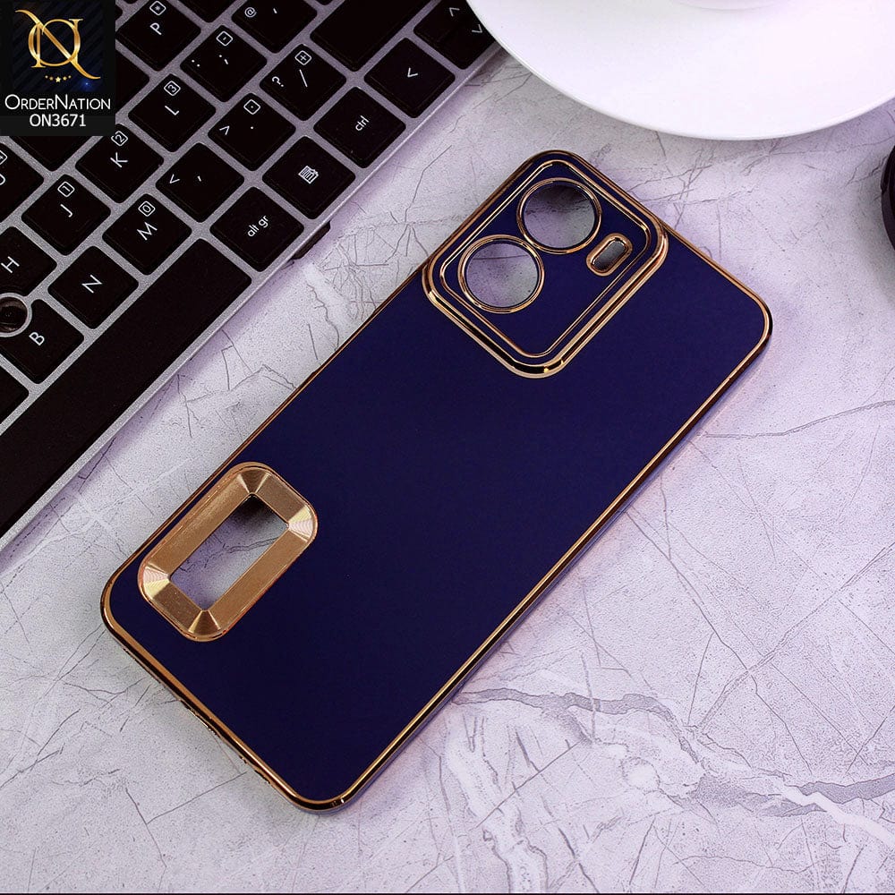 Vivo Y16 Cover - Blue - All New Electroplating Borders With Logo Hole Protective Soft Silicon Case