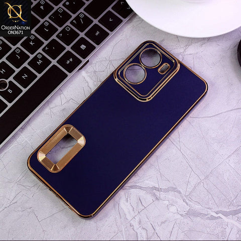 Vivo Y16 Cover - Blue - All New Electroplating Borders With Logo Hole Protective Soft Silicon Case