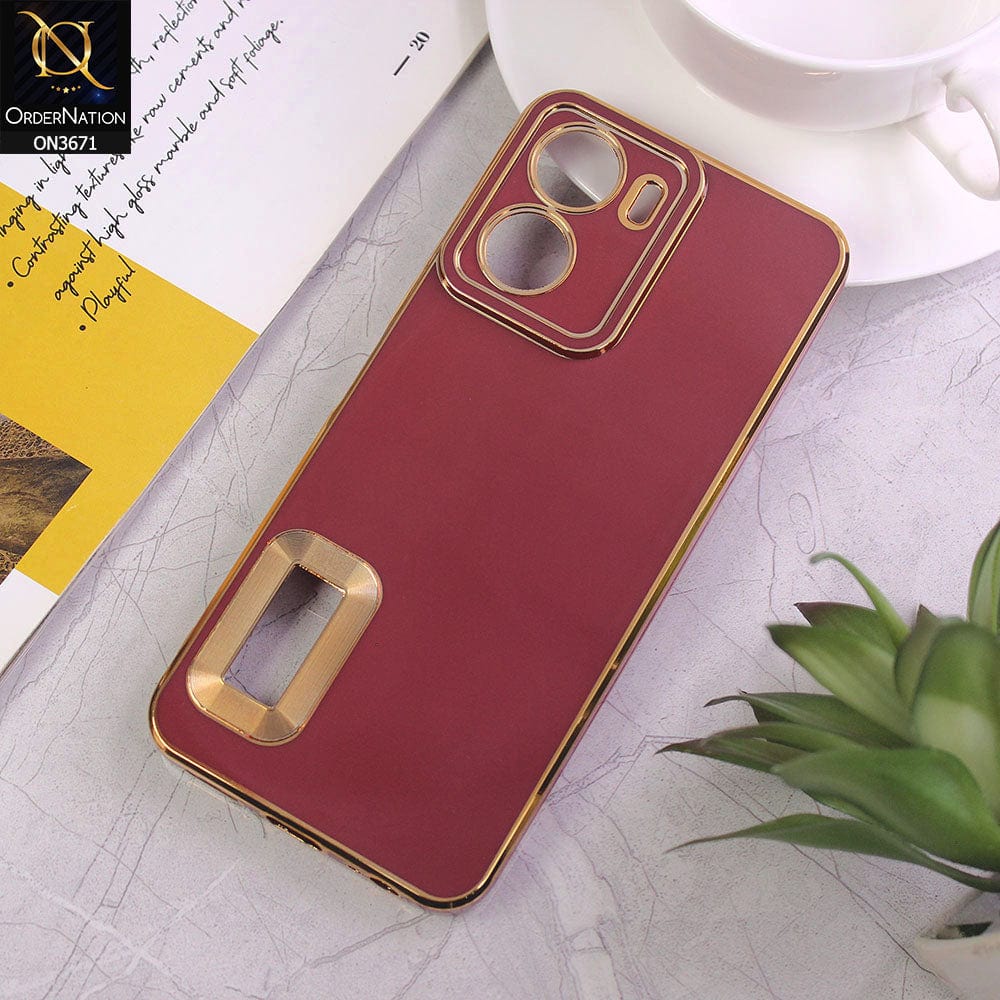 Vivo Y16 Cover - Maroon - All New Electroplating Borders With Logo Hole Protective Soft Silicon Case