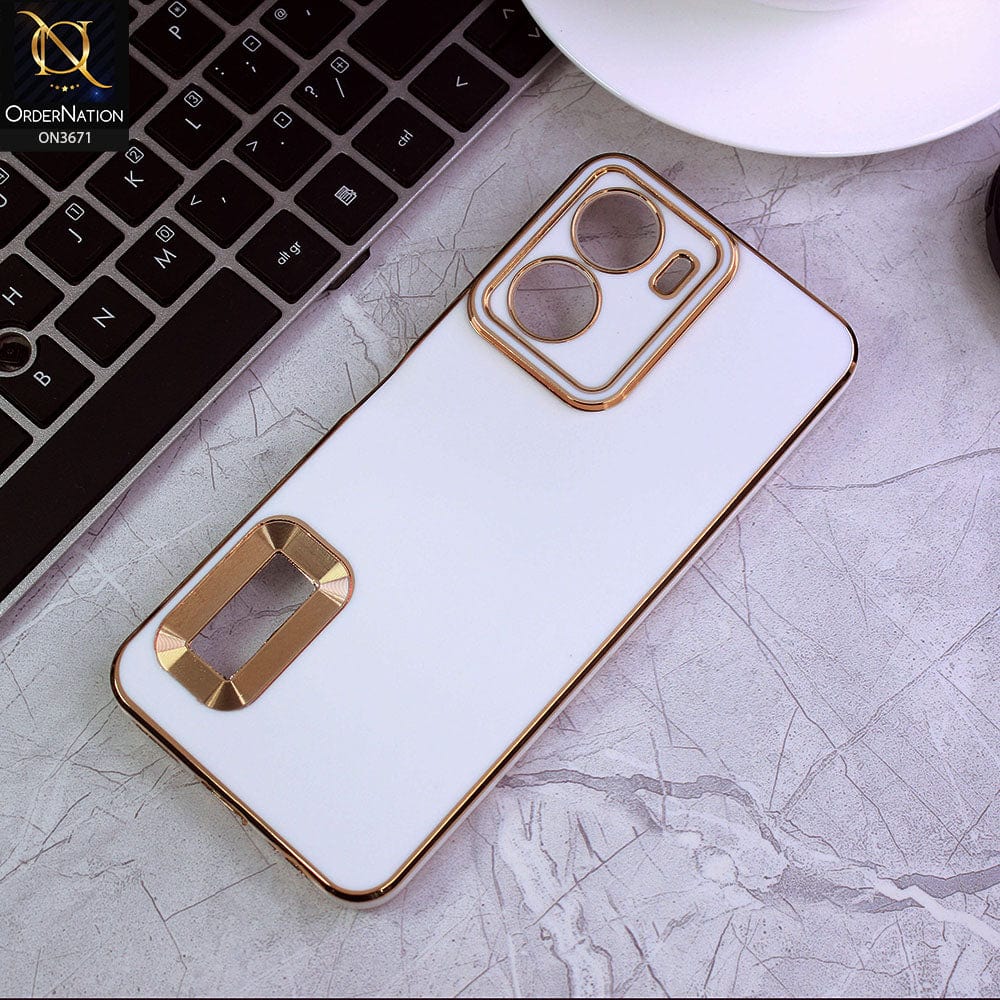 Vivo Y16 Cover - White - All New Electroplating Borders With Logo Hole Protective Soft Silicon Case