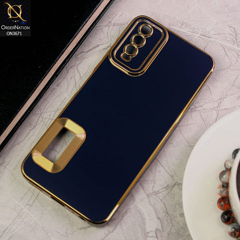 vivo Y20a Cover - Blue - All New Electroplating Borders With Logo Hole Protective Soft Silicon Case
