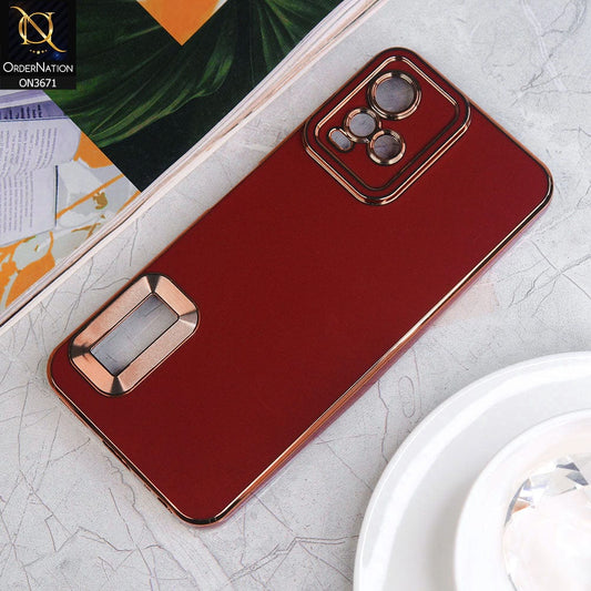 Vivo Y21 Cover - Maroon - All New Electroplating Borders With Logo Hole Protective Soft Silicon Case