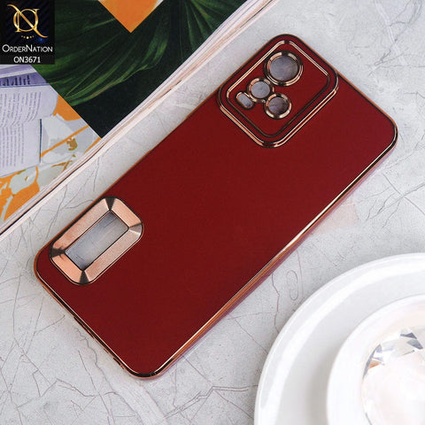 Vivo Y33s Cover - Maroon - All New Electroplating Borders With Logo Hole Protective Soft Silicon Case