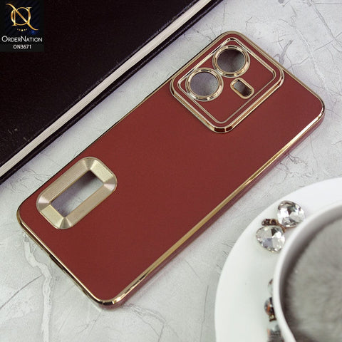Vivo Y22 Cover - Maroon -All New Electroplating Borders With Logo Hole Protective Soft Silicon Case