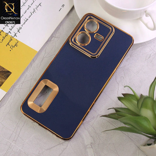 Vivo Y22s Cover - Blue - All New Electroplating Borders With Logo Hole Protective Soft Silicon Case