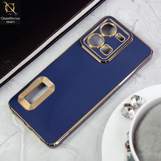 Vivo Y35 4G Cover - Blue -All New Electroplating Borders With Logo Hole Protective Soft Silicon Case
