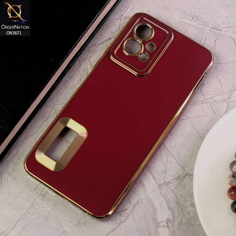 vivo Y55 5G Cover - Maroon - All New Electroplating Borders With Logo Hole Protective Soft Silicon Case