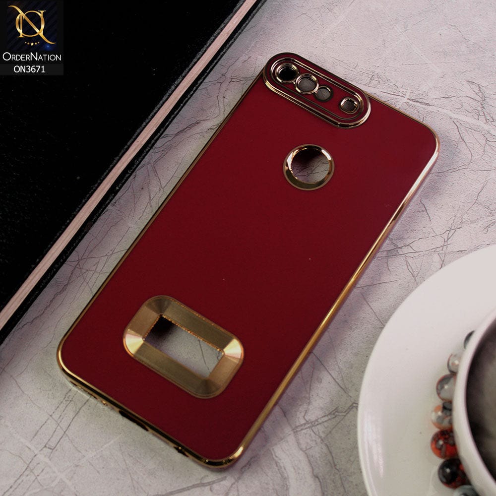 Huawei Y7 Prime 2018 / Y7 2018 Cover - Maroon - All New Electroplating Borders With Logo Hole Protective Soft Silicon Case