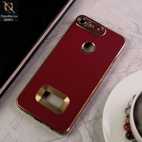 Huawei Y7 Prime 2018 / Y7 2018 Cover - Maroon - All New Electroplating Borders With Logo Hole Protective Soft Silicon Case